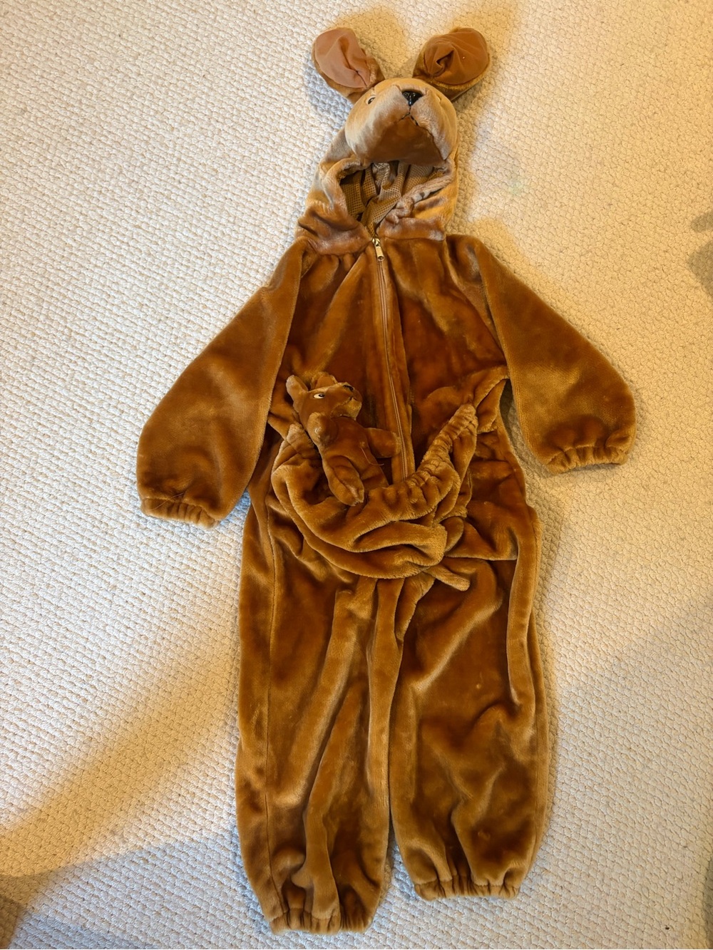 Brown Plush Kangaroo Costume Jumpsuit with Hood